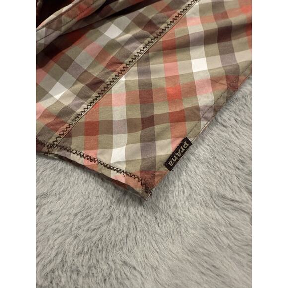 Prana Shirt Mens XL Red Brown White Plaid Slim Fit Polyester Button Up Outdoor - Picture 13 of 13